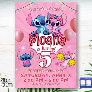 Faire-part d'anniversaire Stitch, faire-part numérique fête d'anniversaire Stitch, carte d'anniversaire pour enfants Stitch, téléchargement numérique, modèle modifiable