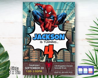 Invito di Spider Man, invito digitale per la festa di compleanno dei ragazzi di Spider-man, biglietto di compleanno per bambini, download digitale, modello modificabile