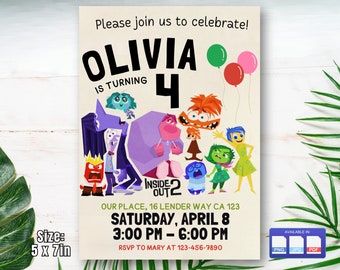 Inside Out 2 Birthday Invitation, For Boy and Girl Kids Party Digital Invitation, Birthday Card, Digital Download, Editable Template