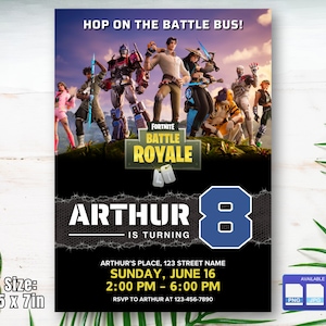 Battle Royale-uitnodiging, Fort Gaming Boys-verjaardagsfeestje, digitale uitnodiging, verjaardagskaart voor kinderen, digitale download, bewerkbare sjabloon