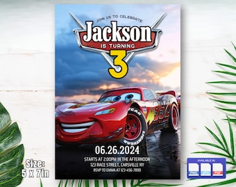 Editable Cars Invitation, Race Car Birthday Party Invitation, Lightning McQueen Cars, Kids Birthday, Digital Download, Editable Template