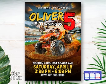 Monster Truck Invitation, Hot Cars Birthday Party Digital Invitation, Cool Truck, Kids Birthday Card, Digital Download, Editable Template