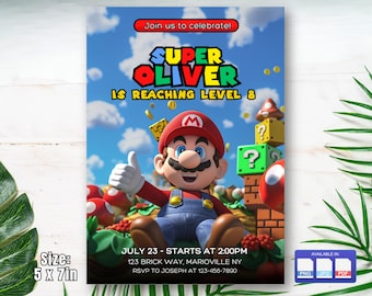 Editable Super Mario Birthday Invitation, Mario Bros Birthday Party Digital Invitation, Kids Birthday Card, Digital Download, Canva Template