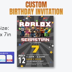 Editable Roblox Invitation, Roblox Boys Birthday Party Digital Invitation, Kids Birthday Card, Digital Download, Editable Template