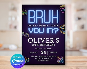 Bruh Birthday Invitation, Boys Pool Party Birthday, Digital Invitation, Bruh It's My Birthday, Teenager Birthday, Editable Canva Template