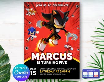 Shadow the Hedgehog Invitation, Boys Birthday Party Invitation, Sonic the Hedgehog Kids Birthday, Digital Download, Editable Template