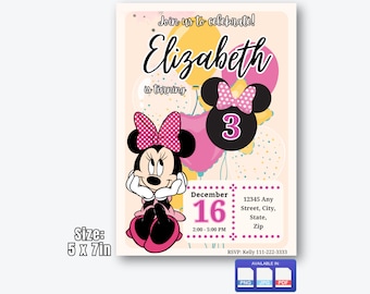 Minnie Mouse Invitation, Oh Twodles Pink Minnie Mouse Birthday Party, Girls Birthday Card, Digital Download, Editable Template