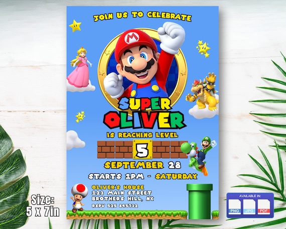 Super Mario Birthday Invitation, Mario Brothers Birthday Party Digital Invitation, Kids Birthday Card, Digital Download, Editable Template