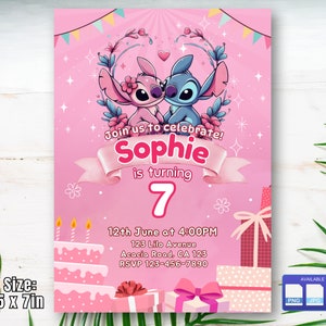 Stitch verjaardagsuitnodiging, Stitch digitale verjaardagsuitnodiging verjaardagsfeestje, Stitch kinderverjaardagskaart, digitale download, bewerkbare sjabloon