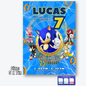 Sonic the Hedgehog Invitation, Sonic Boys Birthday Party Digital Invitation, Kids Birthday Card, Digital Download, Editable Template