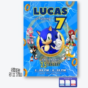 Sonic the Hedgehog-uitnodiging, Sonic Boys digitale verjaardagsuitnodiging verjaardagsfeestje, kinderverjaardagskaart, digitale download, bewerkbare sjabloon