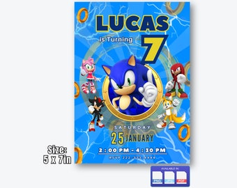 Invitación de Sonic the Hedgehog, invitación digital para fiesta de cumpleaños de Sonic Boys, tarjeta de cumpleaños infantil, descarga digital, plantilla editable