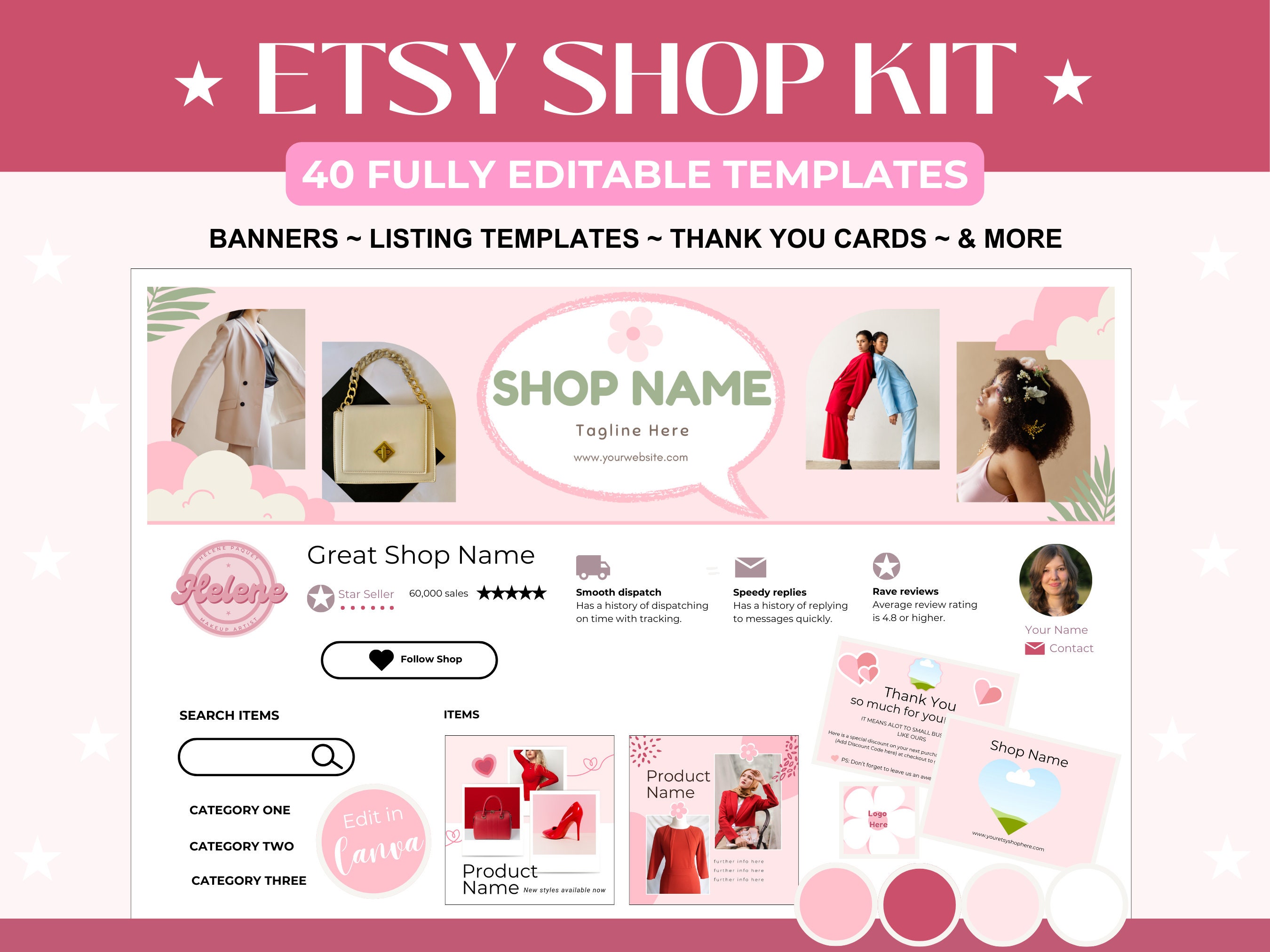 Etsy Shop Branding Kit Canva, Editable Banner Templates, Listing ...