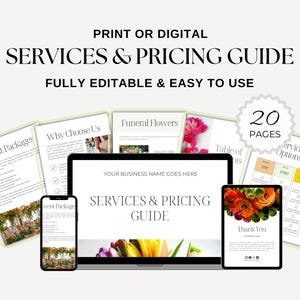 Florist Services & Pricing Guide Editable Canva Template for Flower Shop Packages Printable Floral Menu and Order Info Sheet