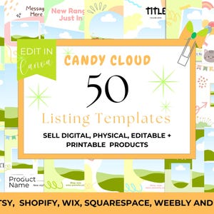Etsy Listing Templates Bundle | Canva Editable Kit for Digital, Printable & Physical Product Sellers | Bright Candy Colours