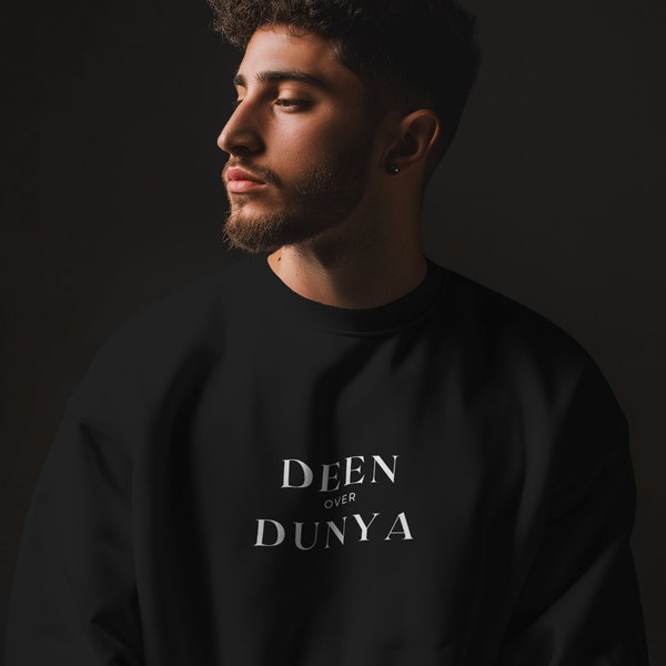 Sweat-shirt ras du cou Deen Over Dunya | Vêtements islamiques | Vêtements musulmans | Cadeau de l'Aïd | Haute qualité | Unisexe