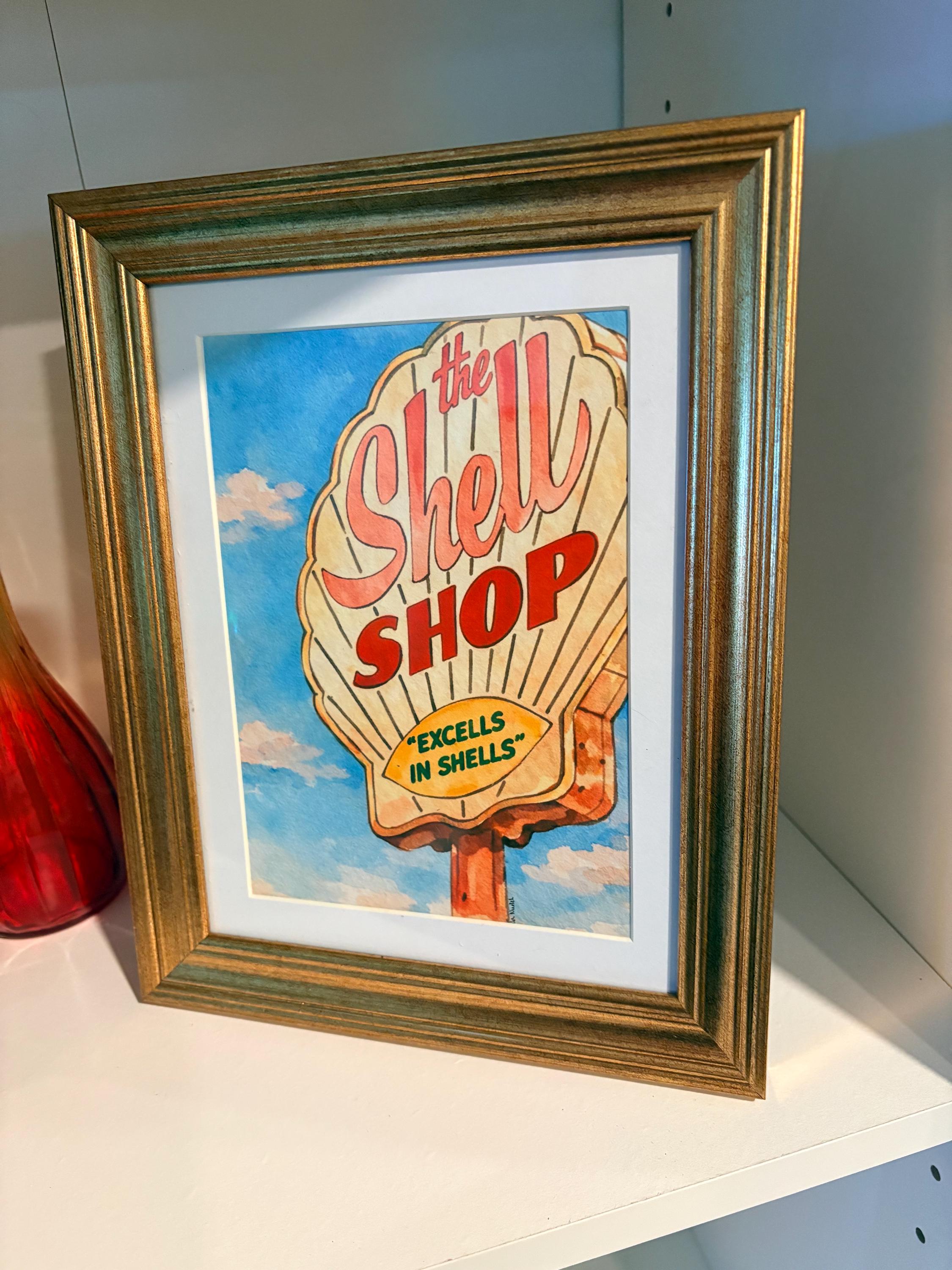 Seashell Shop Sign Vintage Shell Shop Sign Art Print, Coastal Beach House Decor (5x7 Gold ...