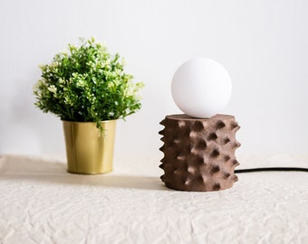 Unique Table Lamp | Thorny Design, Brown Textured Handmade Stoneware Lamp