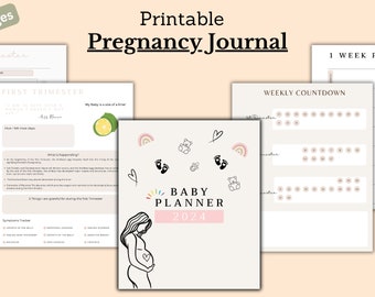Agenda de grossesse minimaliste Journal de grossesse imprimable, Kit pour maman enceinte, Du ventre au bébé, Liste de contrôle pour la valise, Mon plan de naissance, PDF
