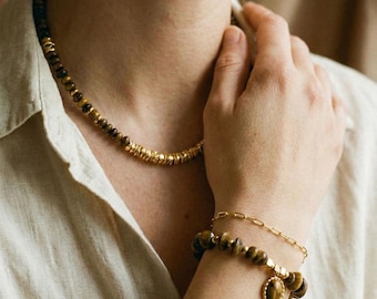 Tiger Eye Bracelet for Women Natural Stone – 18K Gold Plated, Gift for Her【SL10】