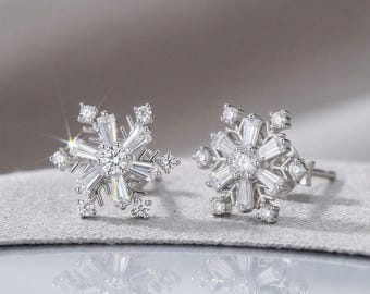Stainless Steel Earrings for Women with Snowflake Zirconia – 18K Gold Plated, Gift for Her【EH08】