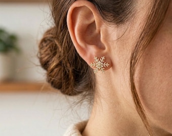 Zirconia Earrings for Women with Snowflake – 18K Gold Plated, Gift for Her【EH07】