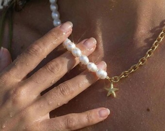 Freshwater Pearl Necklace for Women with Star Pearl – 18K Gold Plated, Gift for Her【XL15】