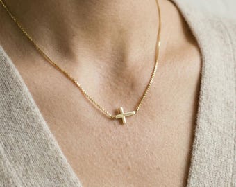 Minimalist Gold Cross Necklace, 18K Plated Stainless Steel, Faith Pendant Jewelry | XL20