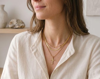 Gold Cross Necklace for Women, 18K Gold Plated Stainless Steel, Minimalist Faith Pendant, Layered Necklace Jewelry | xl29