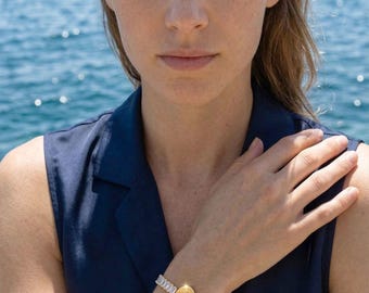 Gold Bracelet for Women with Zirconia and Medallion, Elegant Handmade Jewelry, Meaningful Gift for Her | sl21