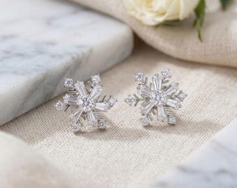 Zirconia Earrings for Women with Snowflake – 18K Gold Plated, Gift for Her【EH08】
