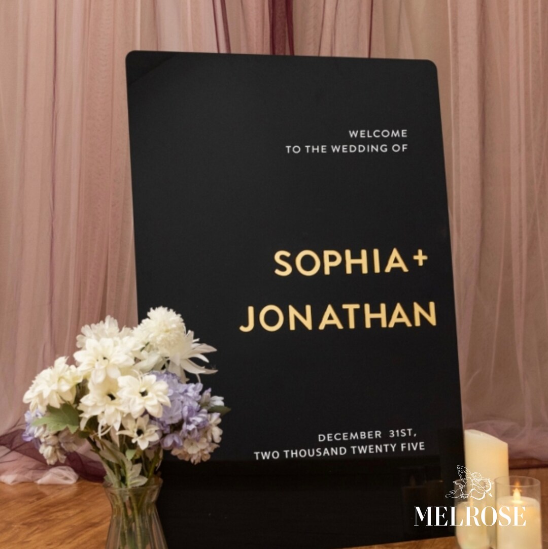 Modern Black Welcome Sign, Wedding Sign, Modern Style Simple Gold, 3D ...