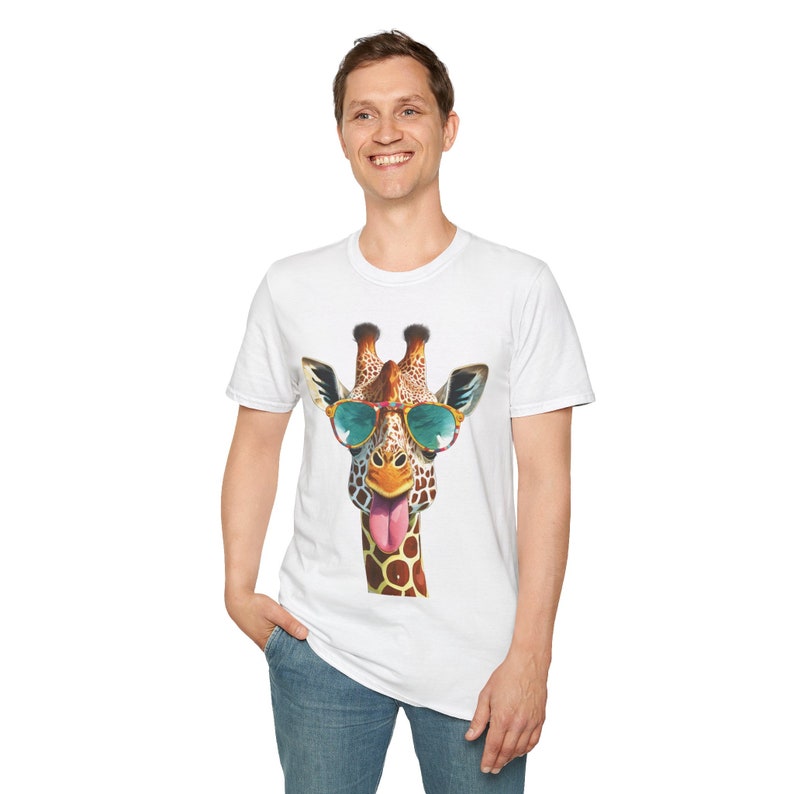 Giraffe Print Unisex Softstyle T-Shirt zdjęcie 5