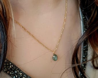 Labradorite Necklace for Women, Fine Chain with Labradorite Stone, 18 Karat Chain, Genuine Stone Pendant
