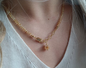 Collier En Citrine Pour Femme  Collier De Perles Citrine  Collier Elegant Or et Pierre Naturelle