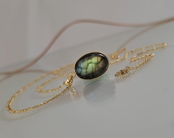 Labradorite Necklace for Women, Natural Labradorite Stone Chain, Long Chain with 18 Carat Stone