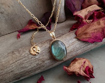 Collier Labradorite Pour Femme  Chaine Pierre Naturelle Labradorite  Chaine Longue Avec Pierre 18 Carats