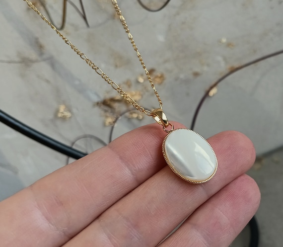 Collier Nacre Pour Femme  Chaine Fine Pierre De Nacre  Chaine Or Pendentif Pierre Nacre Blanche