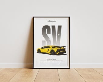 Lamborghini Aventador SV Poster: Gelbes Supersportwagen Art (Digitaler Download)