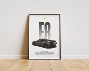 フェラーリ F8 スーパーカーポスター：モダンな自動車ウォールアート（デジタルダウンロード）