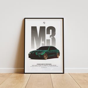 BMW M3 Wettbewerb G80 Poster | Schwarzer Sportwagen Druck | Supersportwagen Wandkunst | Modernes Automobildekor | Luxus Auto Home Decor