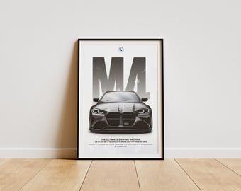 BMW M4 コンペティションポスター：ブラックスポーツカーアート（デジタルダウンロード）