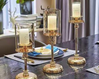 Luxe metalen glazen kandelaars Vintage gouden kaarshouder Woondecoratie Bruiloft Kristallen kaarshouder