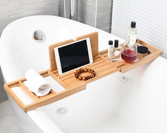 Extendable Luxury Bathtub Caddy Tray Soap Dish Non-Slip Tablet holder