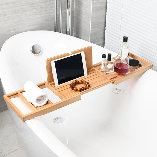 Extendable Luxury Bathtub Caddy Tray Soap Dish Non-Slip Tablet holder