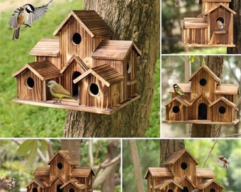 Nid d'oiseaux en bois fabriqué à la main, conception unique de la mangeoire pour oiseaux