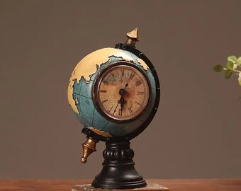 Vintage Style Globe Clock Tabletop Ornament Globe Clock