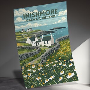 Inishmore Galway Irlanda Impresión digital, Arte paisajístico de estilo vintage, Arte de pared de decoración del hogar, Cartel de viaje, Ilustración del campo irlandés