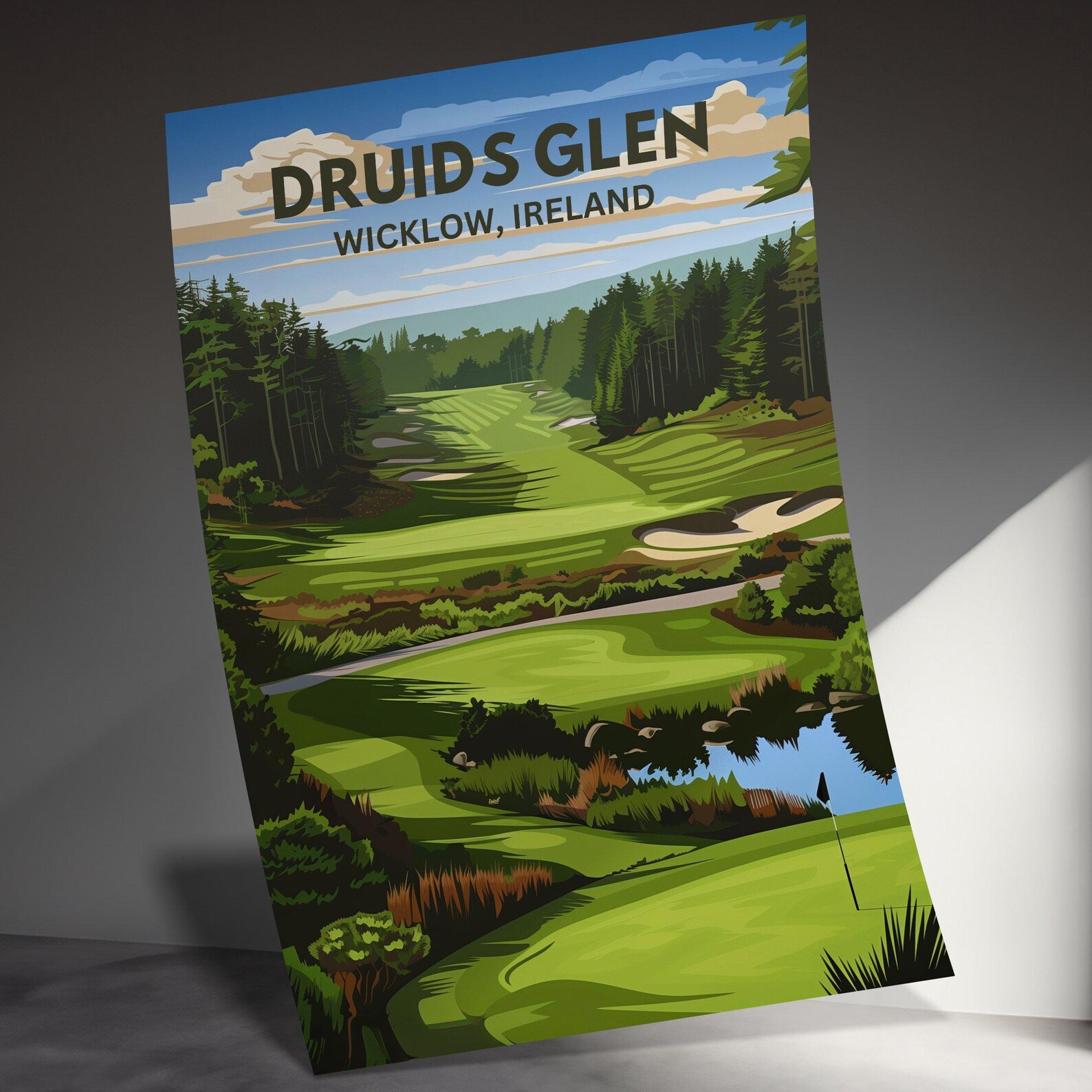 Golf Course Illustration, Scenic Golf Course Art, Wicklow Ireland Print Golf Course Illustration, Scenic Golf Course Art, Wicklow Ireland Print