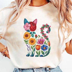 Wildflower Cat Png, Flower Cat Sublimation Design, Cat Shirt Png, Cat Lover, Kitten Spring Png Summer